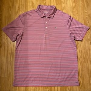 Vineyard Vines Performance Pink Blue Striped Polo